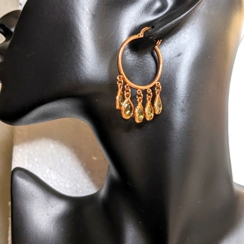 Lane Bryant Drop Rose‎ Gold and Light Green Jewel Earrings